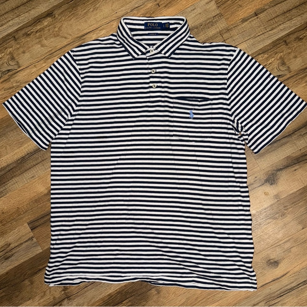 Polo by Ralph Lauren Men's Navy and White Striped Polo Size L
